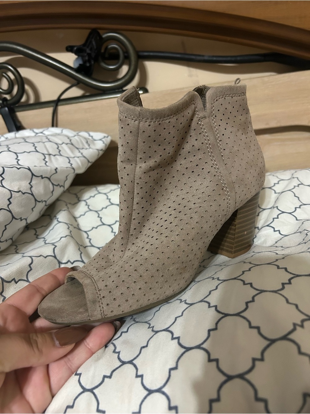 Old Navy Taupe Perforated Peep-Toe Ankle Booties